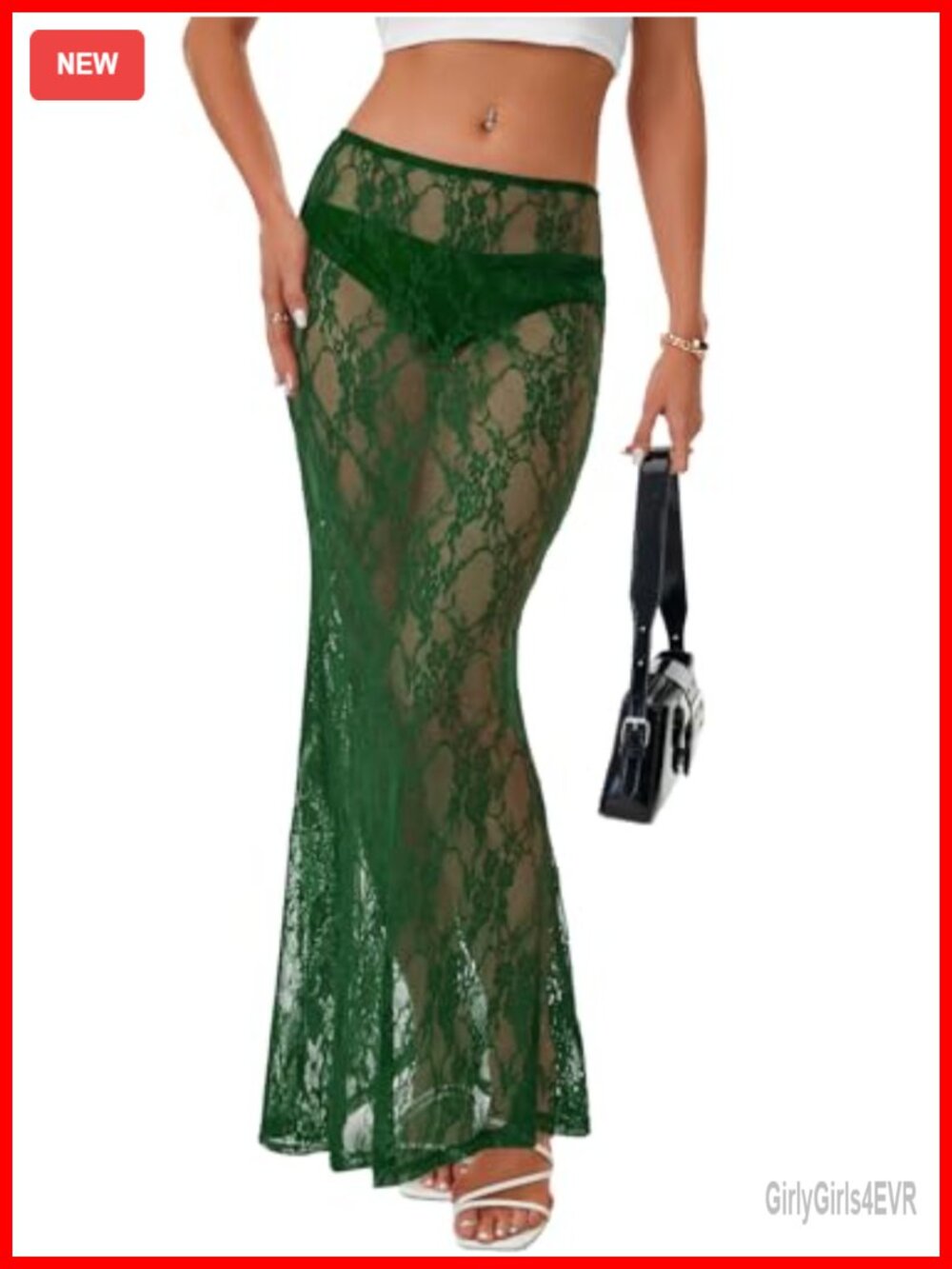 Sheer Lace A-Line Maxi Skirt Flowy Beach Cover-Up